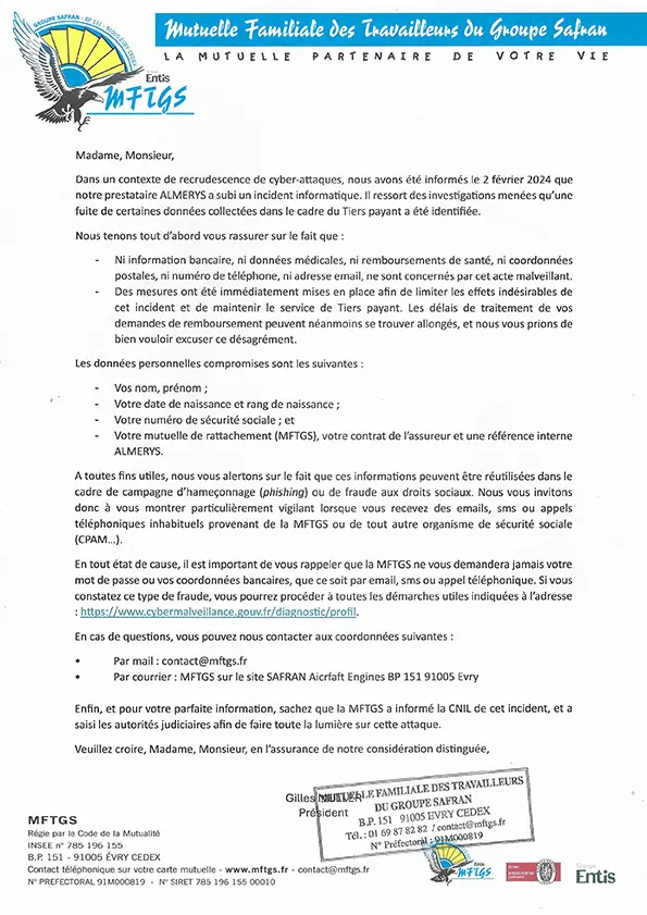 Courrier du président de la MFTGS Gilles Muller Courrier du président de la MFTGS